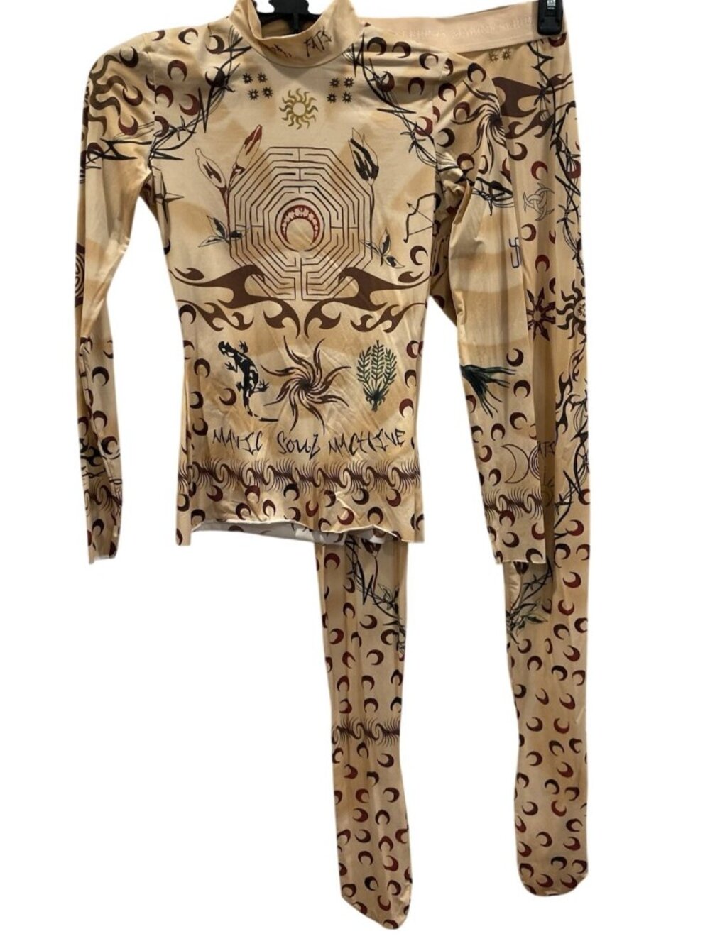 Marine Serre White Line Second Skin Tattoo Printed Top Legging Pants Set Size S